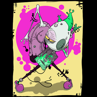 Eldritch Guitarist cartoon character design childrens book illustration