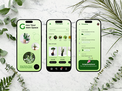 "Plantopia" Mobile E-commerce App appdesign ecommerce homepage iphone mobile timeline ui ux