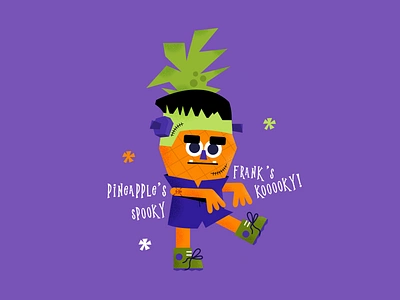 Fruits X Halloween: Spooky Squad! character colourfull costume frankinstine fruits halloween illustration october orange pineapple spooky sticker vector