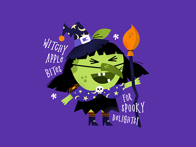 Fruits X Halloween: Spooky Squad! apple broom characters colourful costume green halloween illustration october spooky sticker vector witch witch hat