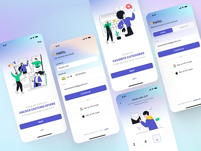 Login and Sign up Screens android app app design enter otp fonts forgot password illustration ios login login screen mobile mobile design mobile ui onboarding onboarding illustration otp signup splash ui design welcome