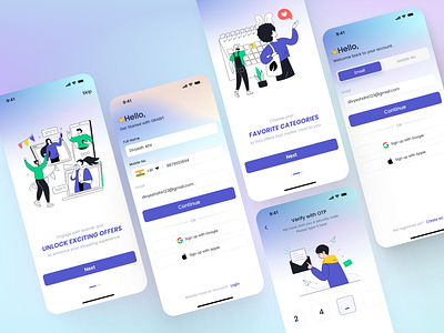 Login and Sign up Screens android app app design enter otp fonts forgot password illustration ios login login screen mobile mobile design mobile ui onboarding onboarding illustration otp signup splash ui design welcome