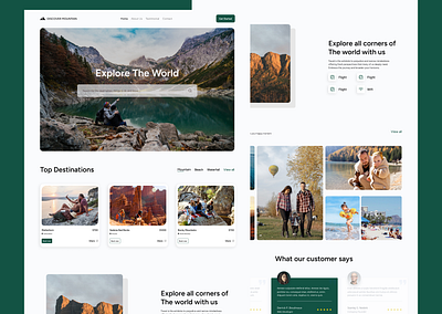 Discover Mountain - Travel Landing Page Design cleandesign creativeui dribbblecommunity dribbbleshots holidaywebsite landingpage minimalistui naturedesign traveldesign travelinspiration travelui travelwebsite travelwebsitedesign uidesign webdesign