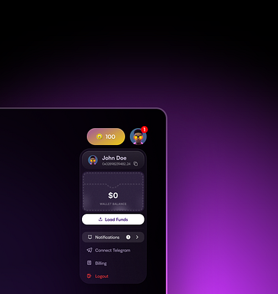 Profile Menu UI credits funds product design profile profile menu ui design wallet web design
