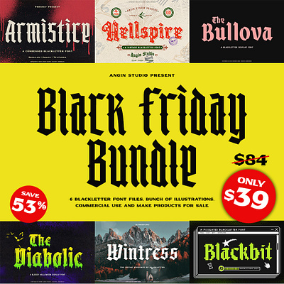 Angin Studio - Black Friday Font Bundling blackletter bundling design display font typeface typography vintage