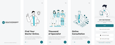 Health Connect mobile app - onboarding screens health health medical help mobile app medical mobile app onboarding