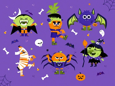 Fruits X Halloween: Spooky Squad! bat bone design frankenstein graphic design halloween illustration pumpkin series spooky vampire vector witch