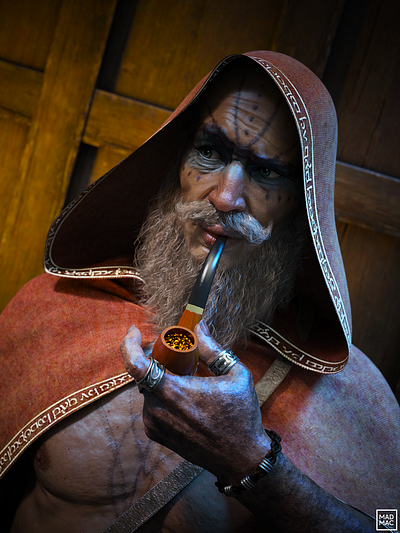 Wizard smoking pipe 3d daz daz3d digital art fantasy graphic design illustration magic pipe portrait render smoking tattoo wizard