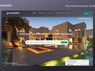 Ratenest : Browse, Rate, and Review with Ease 3d animation branding designing graphic design logo property prototype real estate ui ux