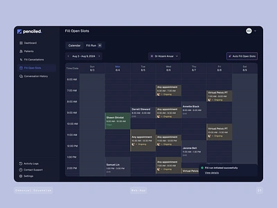 Penciled- Auto Fill Open Slots ai app autofill health healthtech modern responsiveness ui webapp ycombinator