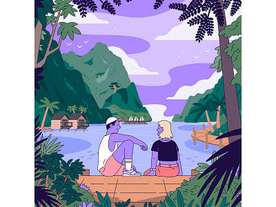 Exploring Asia adobe adobeillustrator asia character chracterdesign clouds illustration illustrator line muti ocean purple scenery travel travel illustration vector