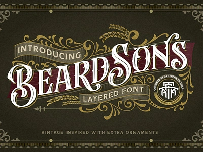 Beardsons - Layered Font allcaps badges beardsons layered font decoration display font floral headline layer layered font old school ornament ornate panel scroll victorian font vintage font