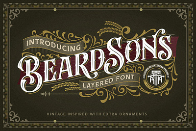 Beardsons - Layered Font allcaps badges beardsons layered font decoration display font floral headline layer layered font old school ornament ornate panel scroll victorian font vintage font