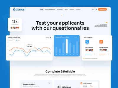 HRMForce - Homepage Design employ landing page employee landing page graph landing page hiring landing page job landing page modern landing page recruiter landing page stats landing page talent landing page ui ux ui ux landing page