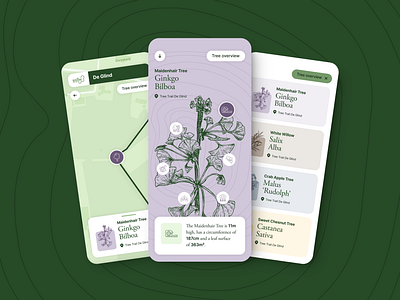 Tree Trail App app application data green map navigation purple trails tree ui user interface ux