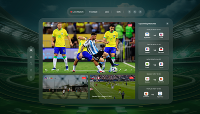 Live Sports Streaming Dashboard UI Design clean design dashboard design live match ui live streaming platform match highlights match schedule modern dashboard multi angle view responsive ui sports analytics sports streaming streaming experience ui design user interface vibrant design