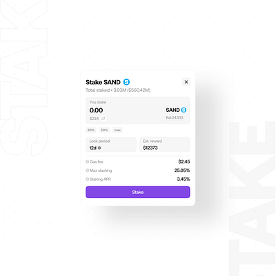 Staking Modal ai app design blockchain minimal modal nft staking staking modal startup tech uidesign web3