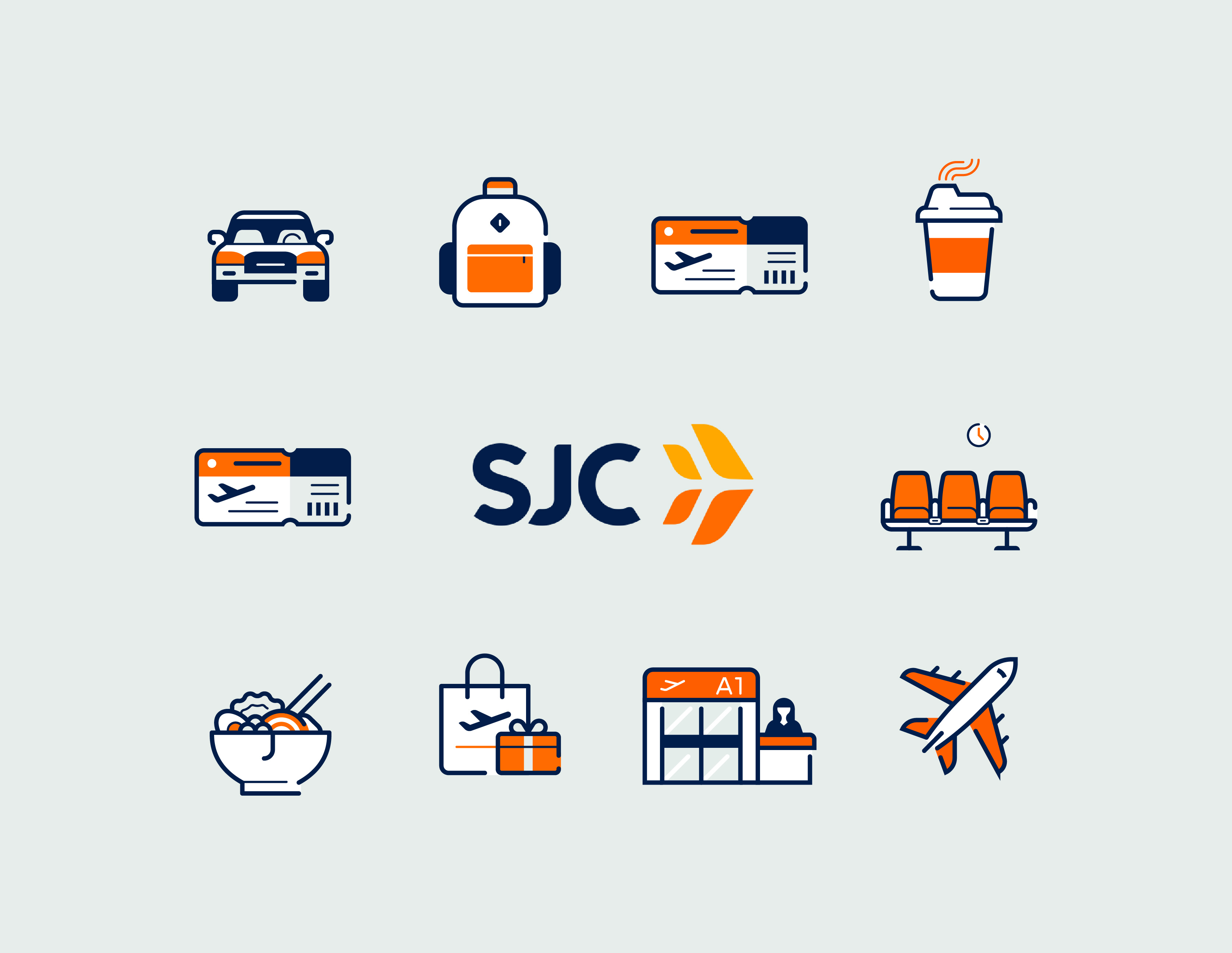 SJC Airport Iconography airport app branding california design geometric icon iconography icons illustration information line plane spot illustration travel ui vector