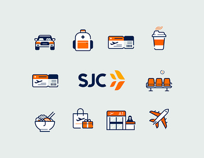 SJC Airport Iconography airport app branding california design geometric icon iconography icons illustration information line plane spot illustration travel ui vector