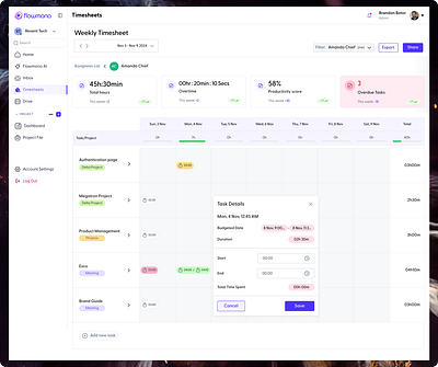 Timesheet saas ui ui design