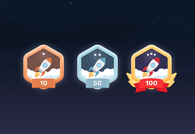 Rocket Achievement Badge achievement achievement badge badge bronze badge game game achievement game badge game icon gold badge graphic design illustration mobile app mobile game progress icon rocket silver badge space vector