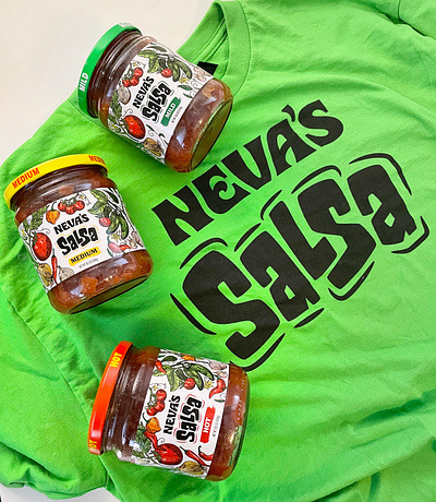 Neva's Salsa Branding brand brand identity branding branding design design food packaging graphic design illustration illustration art jar label label design lettering logo logo design packaging packaging design salsa