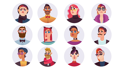 Young Modern People 2d Icons Avatars Animation 2d animated characters animation avatars character design characters emotions flat girl guy icons illustration modern people portraits stylish user profile young people