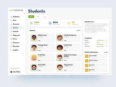 Enhancing Classroom Collaboration | Students | Class Overview ai appdesign class overview classroom collaboration communication dailyui education homework illustration online homework saas side bar navigation students ui uidesign userexperience userinterface uxdesign virtual classroom