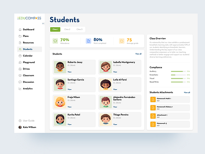 Enhancing Classroom Collaboration | Students | Class Overview ai appdesign class overview classroom collaboration communication dailyui education homework illustration online homework saas side bar navigation students ui uidesign userexperience userinterface uxdesign virtual classroom