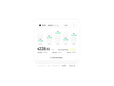 Stocks widget - smoll version apple apple design clean style design grafician minimal minimalist modern stocks stocks app ui ui design uiux ux design white widget widget design