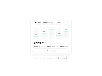 Stocks widget - smoll version apple apple design clean style design grafician minimal minimalist modern stocks stocks app ui ui design uiux ux design white widget widget design