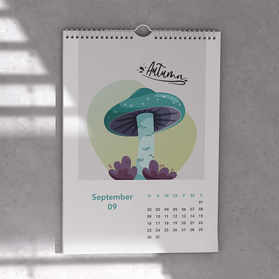 Calendar autumn calendar graphic design mushroom vector illustration