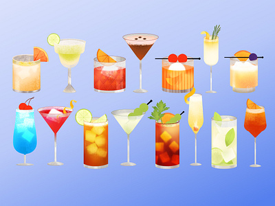 Cocktail Illustration Pack cocktail illo cocktail illustration cocktails drawing food and beverage food illustration graphic art illo illustration