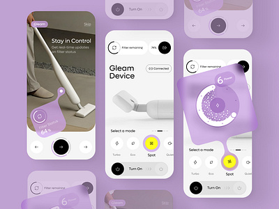 Smart Vacuum Cleaner | IoT Mobile App app design button cleantech design iot mobile design mode onboarding product design productivity app smart device app smart home ui uiux user interface ux vacuum cleaner app visual design