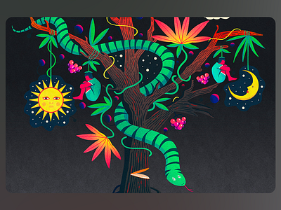 Illustration : Serpent's Embrace art artwork branding concept design designposter illustrated illustration logo logomark logotype modern poster posterdesign snake sun tree ui ux web design