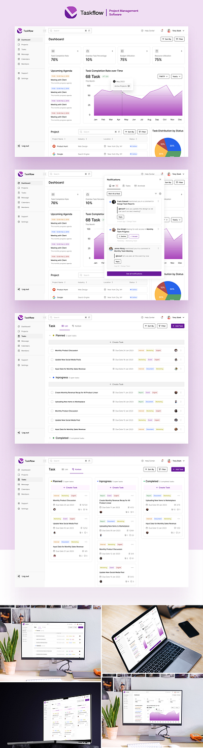 TaskFlow - Project management app branding design graphic design interface ui ui design uiux ux ux design