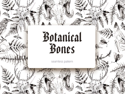 Botanical Bones background design black and white botanical pattern branding gothic graphic design pattern design seamless pattern