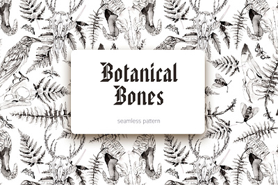 Botanical Bones background design black and white botanical pattern branding gothic graphic design pattern design seamless pattern