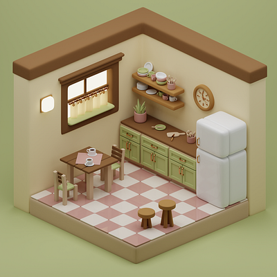 Smooth kitchen_3d model 3d 3d art 3d artist 3d modelling art blender design green kitchen model modelling soft