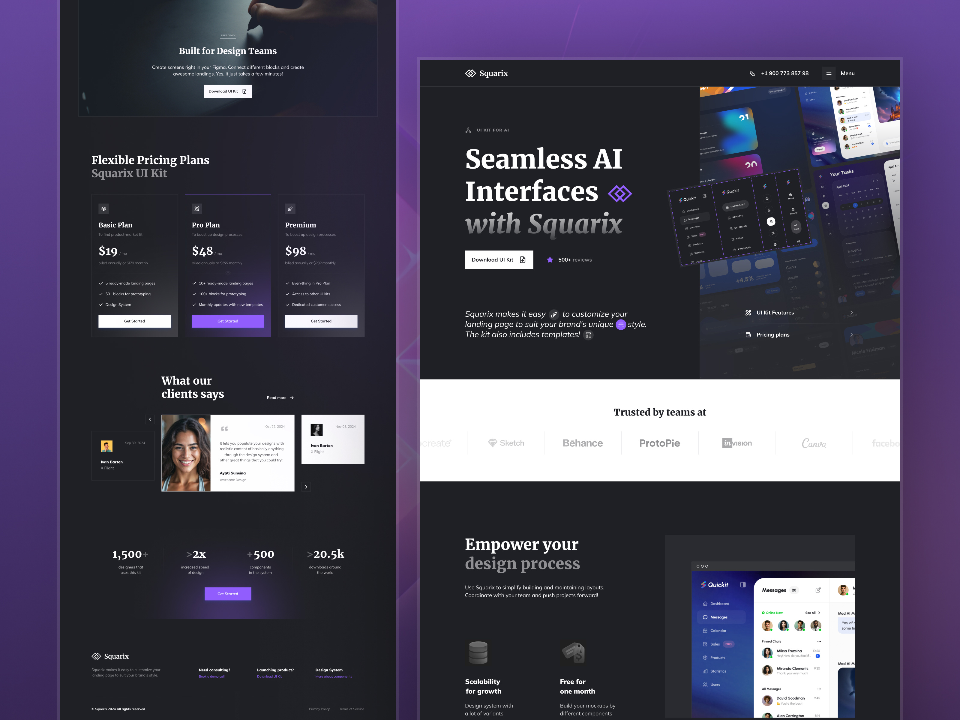Page #2 for Squarix Project dark features footer header hero home kit landing page pricing purple quickit squarix template theme udix ui ux violet web
