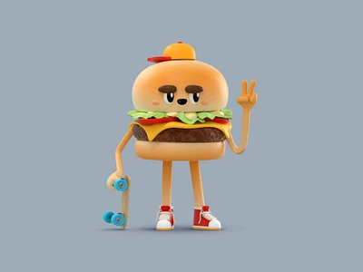 Burguer 3d art blender burguer c4d character cute design friend hamburguesa illustration modeling render skate smile vago3d