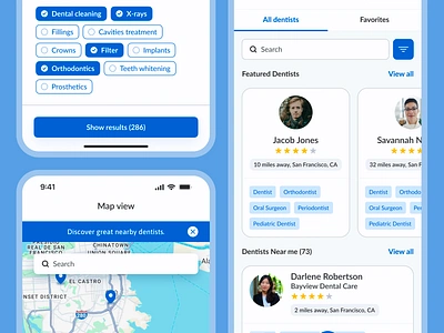 Smile Maker - UI/UX - Dentist Finder android app app design apple clean dailyui design designer dribbble interface ios light theme minimal mobile app mobile app design ui uidesign uiux ux ux ui design
