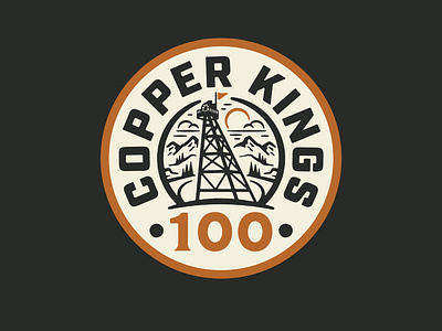 Copper Kings Badge badge badge logo branding design illustration logo mine montana outdoors run sun texture trail race trail running tree