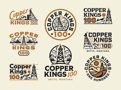 Copper Kings Logo Exploration badge branding graphic design illustration montana mountains race logo run running sun texture trail race trail running tree