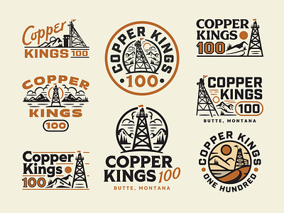 Copper Kings Logo Exploration badge branding graphic design illustration montana mountains race logo run running sun texture trail race trail running tree