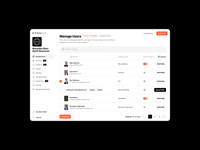 OVOU for Teams. Manage Profiles Team Dashboard. SaaS design business card card for teams connection corporate profile dashboard dashboard design digital business card for teams manage users nfc business cards ovou teams product design professional relationship profile card saas saas design ui uidesign vcard your smart business card