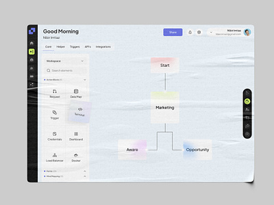 Workflow Automation UI dashboard ui design drag and drop erp flat design flat ui interactive dashboard interactive dashboard design minimal minimal ui product design trending design ui ux workflow workflow automation workflow automation ui