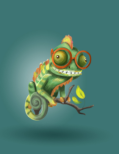 Chameleon with glasses chameleon character illustration illustrator