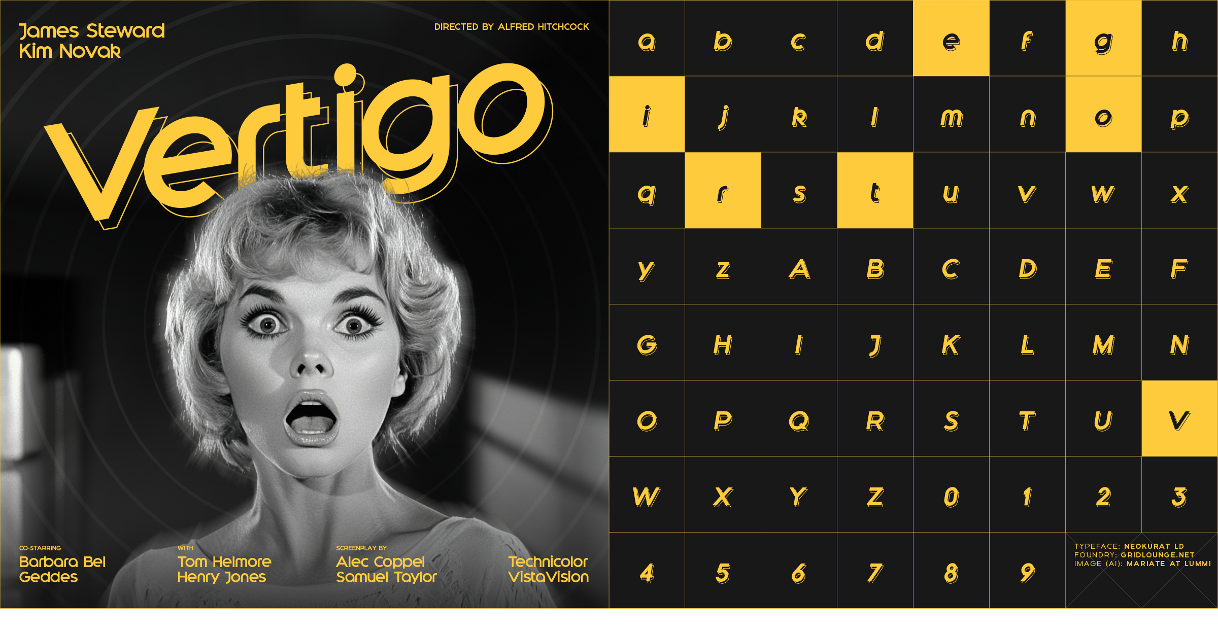 Fall Into the Depths of Design – with Neokurat LD bold typography cinema typography classic cinema display fonts film noir font design fonts graphic art graphic design hitchcock style iconic films modern aesthetic psychological thriller retro vibes stylish fonts suspenseful style typography typography inspiration vertigo inspired
