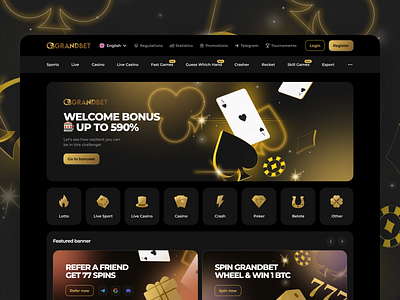 Casino Landing Page banners bitcoin cash casino clean coin crypto dark earn gambling gaming money neat payment play2earn playtoearn sleek slots token web3